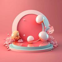 3D Shiny Pink Stage with Easter Egg Decorations for Product Display photo
