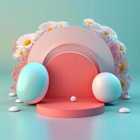 Shiny 3D Podium with Eggs and Flowers Ornament for Easter Day Product Display photo