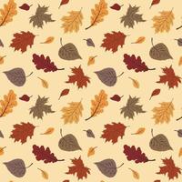 Lovely autumn leafs pattern in warm colors, seamless repeat. Trendy flat style. Great for backgrounds,  home decor etc. vector