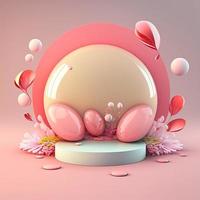 3D Glossy Pink Podium with Easter Egg Decor for Product Showcase photo