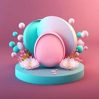 Shiny 3D Stage with Eggs and Flowers for Easter Product Presentation photo