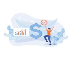 Passive income illustration. Characters enjoying financial freedom and independence. Successfully and free of debts people planning budget.flat vector illustration