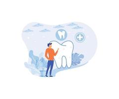 Dental care illustration. Doctor dentist and medical staff taking care about teeth. Professional teeth cleaning, treatment and oral hygiene. Health dental insurance concept. vector