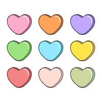 Heart-shaped conversation hearts Valentines Day rainbow candy sweets love blank icon collection vector isolated on white background