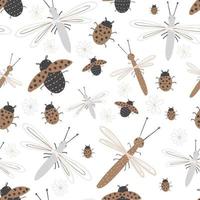 spring seamless pattern cute childish. seamless pattern with many decorative insects and beetles. For fashion fabrics, children's clothing, t-shirts, cards, templates and scrapbooking. Children's draw vector