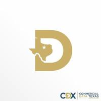 letra o palabra d fuente con imagen de mapa de texas icono gráfico diseño de logotipo concepto abstracto vector stock. se puede utilizar como un símbolo relacionado con el área o la inicial.