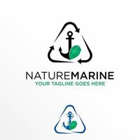Anchor, Leaf, and circle or triangle recycle arrow image graphic icon logo design abstract concept vector stock. Can be used as a symbol related to reuse or sailor.