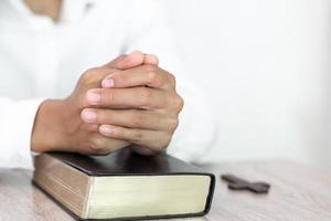 Praying Hands. Eucharist Therapy Bless God Helping Repent Catholic Easter Lent Mind Pray. Christian Religion concept background. photo