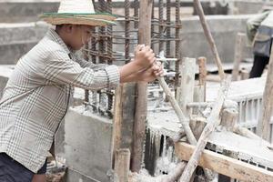 Children work construction because of poverty. Violence children and trafficking concept,Anti-child labor, Rights Day on December 10. photo