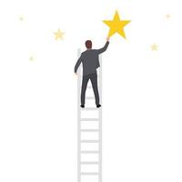 Business concept illustration of a businessman reach out for the stars. Flat vector illustration isolated on white background