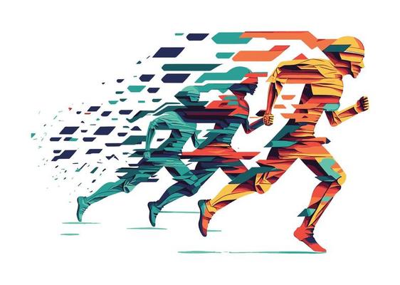 Three running guys isolated on a white background