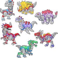 caricatura, divertido, robot, dinosaurios, conjunto, de, imágenes vector