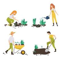 Gardening people spring. flat vector concept illustration women, doing hobby garden work.Spring gardening concept
