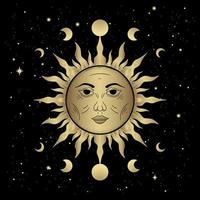 Beautiful sun face and moon phases vector