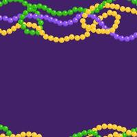 Holiday card Mardi Gras holiday card design. Necklaces from Beads symbols of Mardi Gras. Vector illustration in a flat style for congratulations, invitations, flyers.