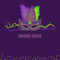 Mardi Gras party design. Holiday card. Masquerade mask and beads symbols of Mardi Gras. Vector illustration in flat style for poster and card, banner and invitation.
