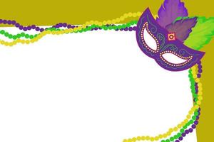 Holiday card. Postcard for Mardi Gras holiday. Masquerade mask and beads symbols of Mardi Gras .Vector illustration in flat style for congratulations, invitations. vector