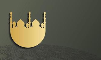 silueta dorada de la mezquita sobre fondo gris abstracto, concepto para el mes sagrado de la comunidad musulmana ramadan kareem vector