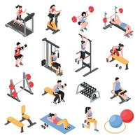 iconos de fitness de gimnasio isométrico vector