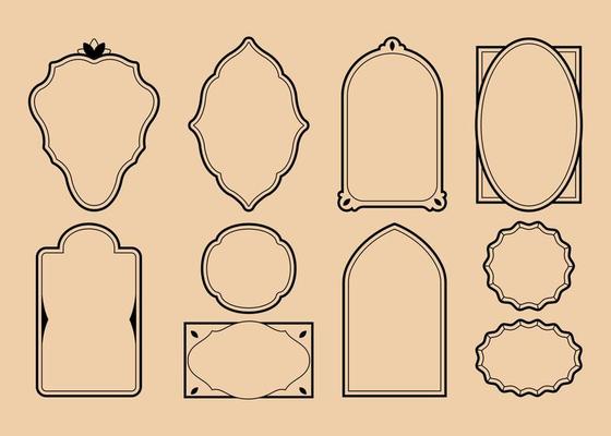 Boho Vintage frame and set in trendy minimal liner style. Vector elegant borders for creating logo