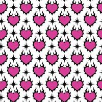 Emo  goth semless pattern with heart in flame and stars. Y2k wallpaper, fabric, background, print. 90s, 00's heart shaped graphic in glam style vector