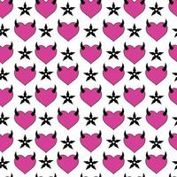 Emo  goth semless patternwith devil heart and shuriken.Y2k wallpaper, fabric, background, print. 90s, 00's heart shaped graphic in glam style vector