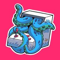 vector illustration depicting an arcade game machine popping octopus tentacles from the screen