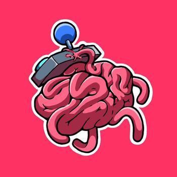 vector illustration with a brain being controlled by a game controller. this image is great for stickers.