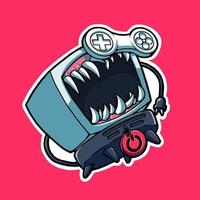 vector illustration with a game console and television image merging and turning into a monster. this image is great for stickers.