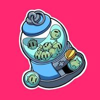 vector illustration with the image of a gacha machine filled with cute little fish