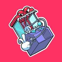 vector illustration with the image of a doll claw machine clawing a stuffed rabbit. this image is great for stickers.