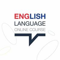 English Online language course iconic logo. Fluent speaking foreign language. Concept of Online education logo. Vector illustration