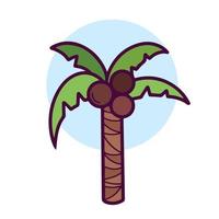 Colored coconut tree icon vector illustration isolated on square white background with Simple, bold, and flat outline and drawing art style.