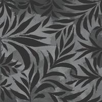 Dark grey botanical leaves decoration isolated on textured grungy square grey background for social media template cover, paper and scarf textile print, poster, brochure, and backdrop. vector