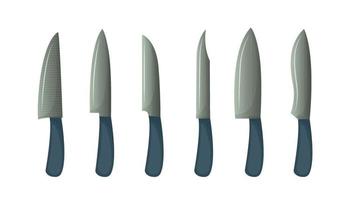 Set of kitchen knives. Collection of knives for different purposes. Vector illustration. Cartoon.