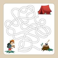 Find a way to the tent. Educational worksheet. Logic game for children. Labyrinth. Choose the right path. vector