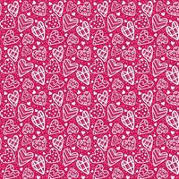 Square postcard model with pattern of white hearts on pink background, place for text in middle vector