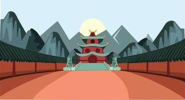 Empty ancient Chinese temple amphitheater vector