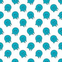 Funny smile dope faces seamless pattern. psychedelic surreal techno melt smile background. Trippy faces, techno, melting smile face cartoon background wallpaper concept art. Y2K aesthetic vector