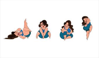 Ilustraciones de mujer gorda sentada en la playa vector