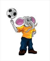 elefante jugando con la ilustración de vector de fútbol