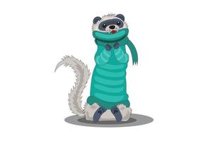 Cartoon of ferret wearing winter clothes vector