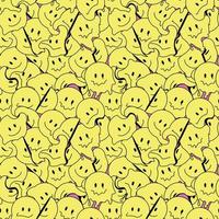 Funny smile crazy melted face seamless pattern art. Vector illustration psychedelic retrro graphic. Positive good vibes faces, acid, high, melt, trip, wallpaper seamless pattern. Y2K aesthetic