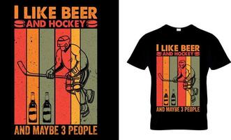 gráfico vectorial de diseño de camisetas de hockey sobre hielo. me gusta la cerveza y el hockey y quizás 3 personas. vector