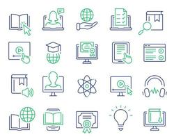 E-learning, Online and Distance Education Line Icon. Online Training, Webinar, Education, Course, Elearning, Conference, Exam. Online Education Line Icons Set. Editable Stroke. Vector illustration.