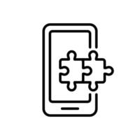 Mobile Phone with Puzzle Line Icon. Jigsaw in Smartphone Mobile App Linear Pictogram. Digital Game Cell Phone Success Outline Icon. Puzzle Application. Editable Stroke. Isolated Vector Illustration.