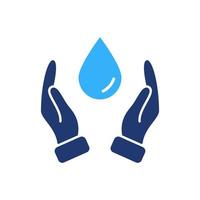 Hand Protecting Water Silhouette Icon. Two Hand and Drop Color Icon. Save and Protection of Water. Sign for Ecology. Vector illustration.