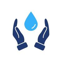 Hand Protecting Water Silhouette Icon. Two Hand and Drop Color Icon. Save and Protection of Water. Sign for Ecology. Vector illustration.