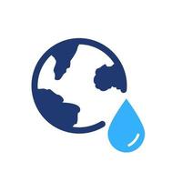 Planet Earth and Water Drop Silhouette Icon. Concept of Save Water. World Water Day. Global Resources of Liquid of Earth Color Icon. Symbol of Ecology and Environment. Vector illustration.