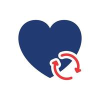 trasplante y donación de corazón con icono de silueta de flecha. pictograma de órgano de reciclaje y renovación. icono de donación de corazón. ilustración vectorial aislada. vector